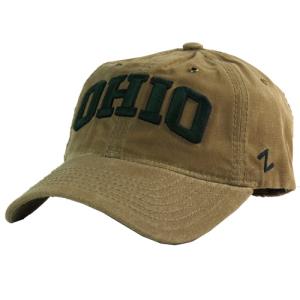 Image of Khaki Waxed Cotton Hat:Dark Green Raised Arch Ohio
