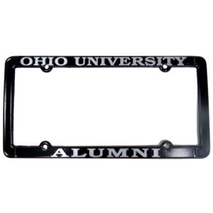 Image of License Plate Frame: Black Thin-Rim with Silver Alumni