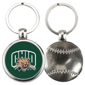 Image of Metal Baseball/Softball Keychain: Dark Green with Attack Cat
