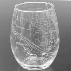 Image of CC Etched Stemless Wine Glass:Ohio University Campus Map
