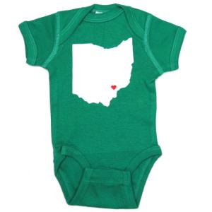 Image of CC Emerald Green Onesie: Ohio State Shape with Heart